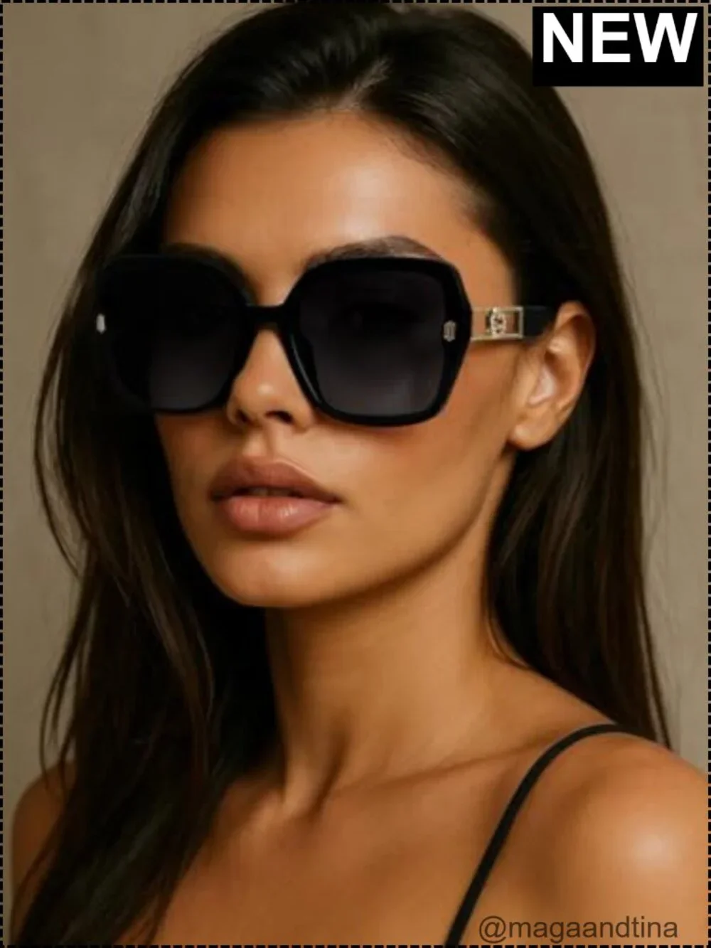 Retro Oversized 70s Sunglasses UV400 Plastic Frame with Zirconia Accents